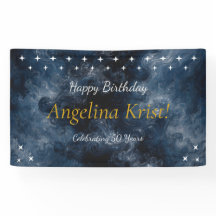 Bannière de fête d'anniversaire céleste bleu minui