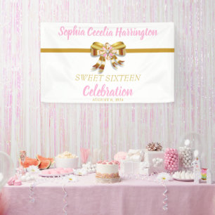 Bannière de fête d'anniversaire Chic Gold Ribbon