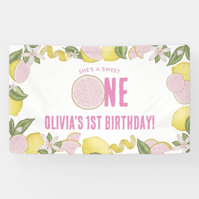 Bannière de fête d'anniversaire Citronnade Rose po (Horizontal)
