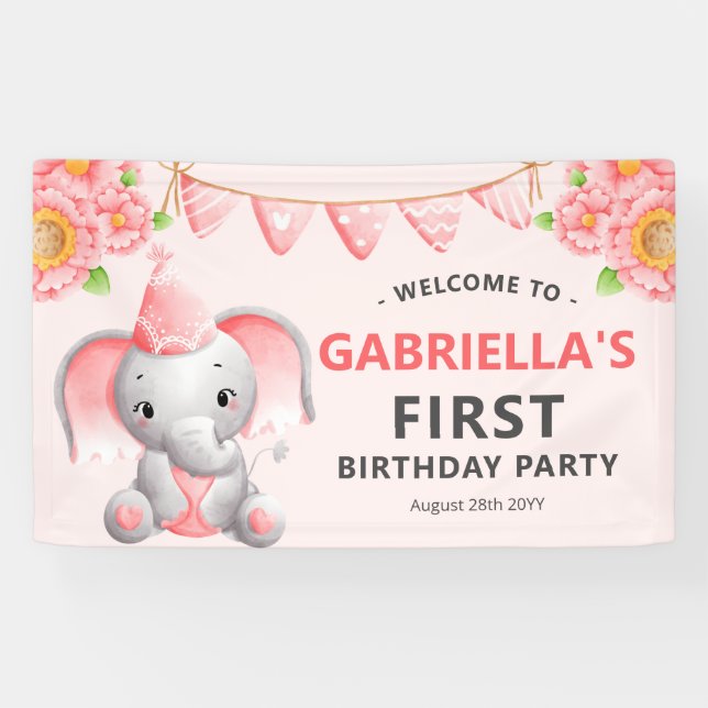 Bannière de fête d'anniversaire de 1 an de fille é (Horizontal)