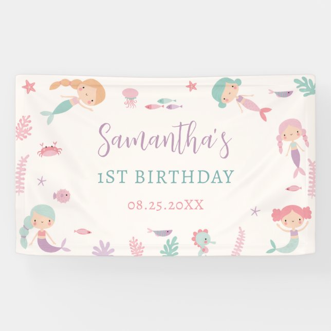 Bannière de fête d'anniversaire de 1 an de sirène  (Horizontal)