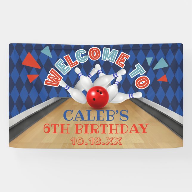 Bannière de fête d'anniversaire de bowling Rayure  (Horizontal)