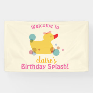 Bannière de fête d'anniversaire de canard jaune mi