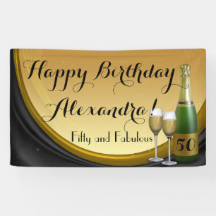 Bannière de fête d'anniversaire de Champagne d'o