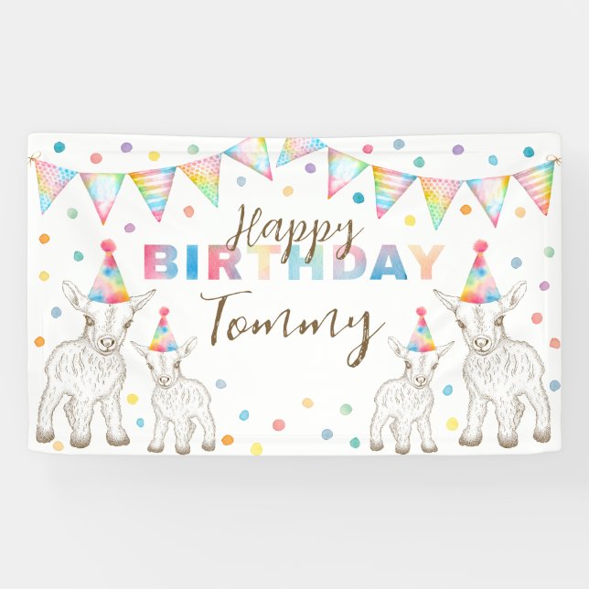 Bannière de fête d'anniversaire de chèvre à l'aqua (Horizontal)