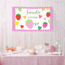 Bannière de fête d'anniversaire de fraise fille