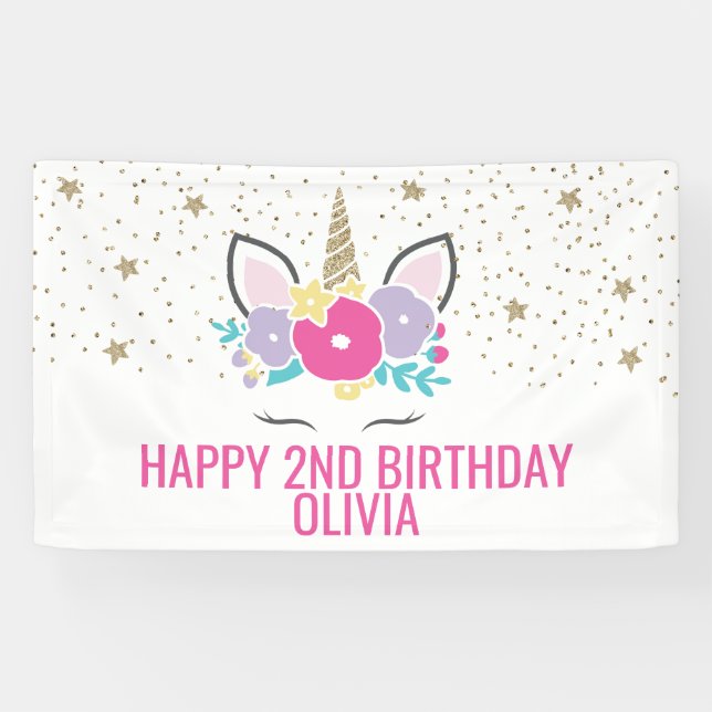 Bannière de fête d'anniversaire de licorne magique (Horizontal)