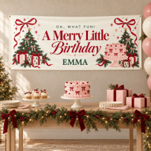 Bannière de fête d'anniversaire de Noël rose avec 