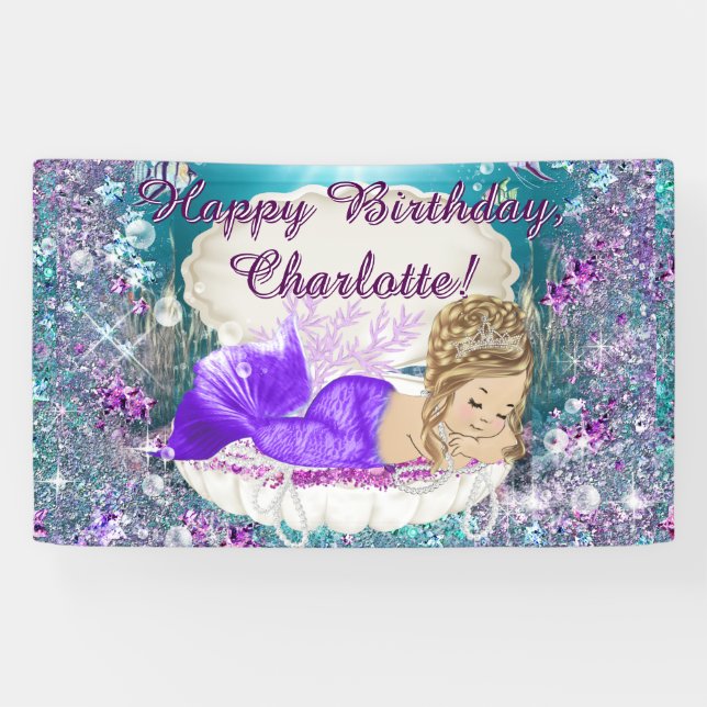 Bannière de fête d'anniversaire de sirène blonde (Horizontal)