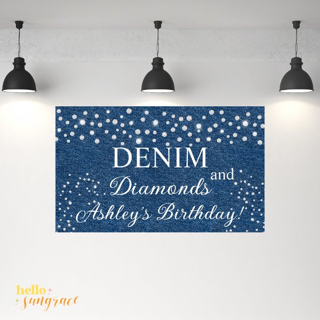 Bannière de fête d'anniversaire Denim et Diamants (Créateur téléchargé)