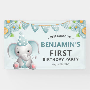 Bannière de fête d'anniversaire du garçon Eléphant