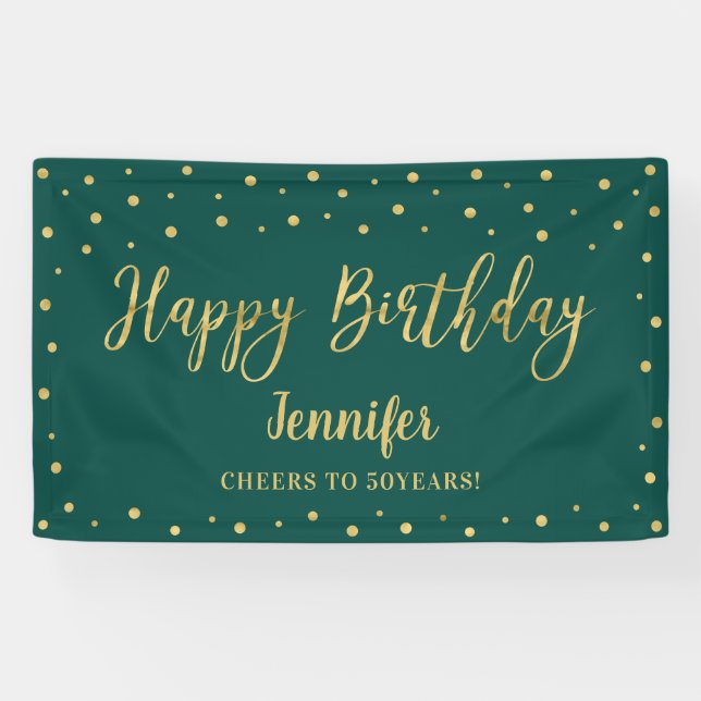 Bannière de fête d'anniversaire Gold & Green Happy (Horizontal)