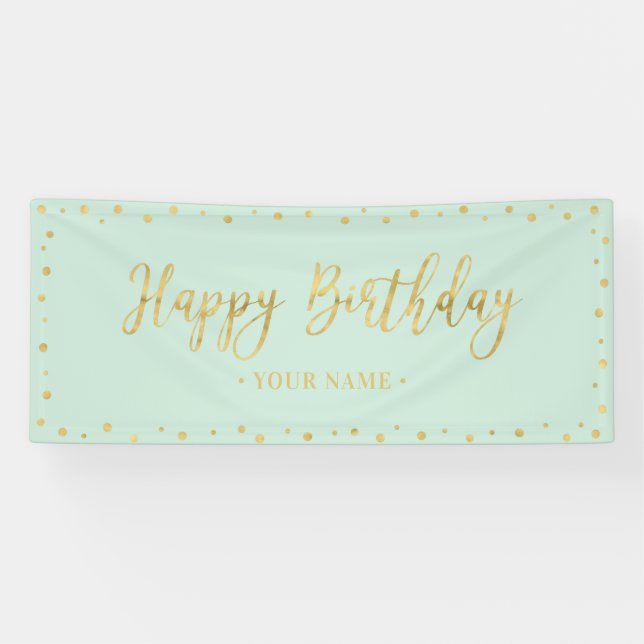 Bannière de fête d'anniversaire Gold & Mint Happy  (Horizontal)