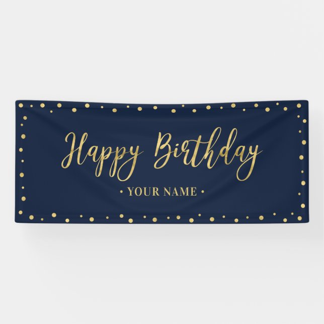 Bannière de fête d'anniversaire Gold & Navy Blue (Horizontal)