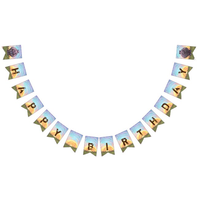 Bannière de fête d'anniversaire Hippo Têtes mignon (Tout)