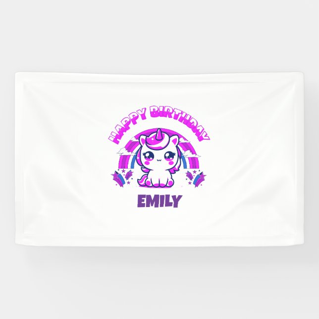 Bannière de fête d'anniversaire pour filles licorn (Horizontal)