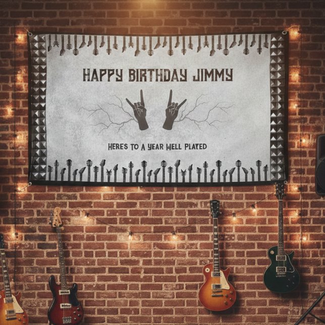 Bannière de fête d'anniversaire pour guitariste ro (Make their birthday legendary with a music themed celebration banner)