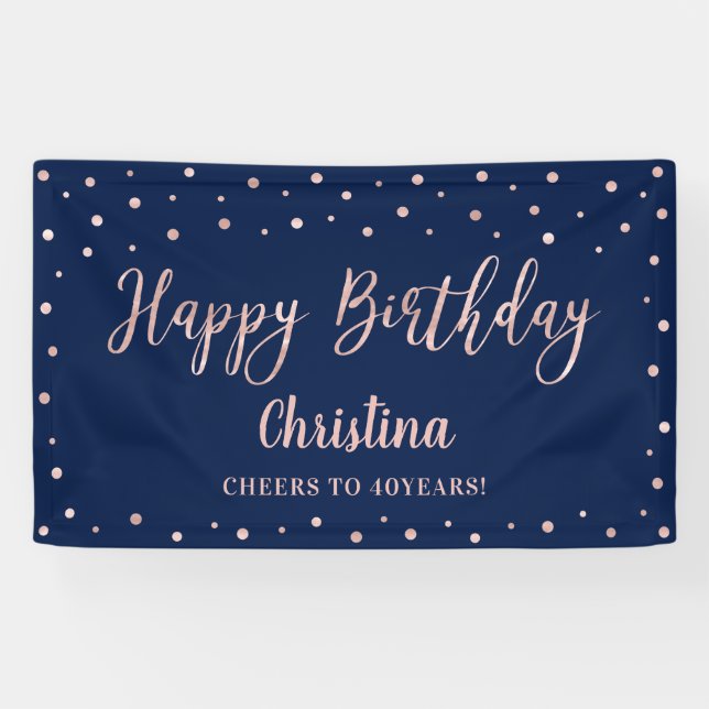 Bannière de fête d'anniversaire Rose Gold & Bleu N (Horizontal)