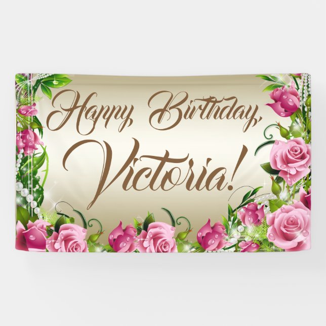 Bannière de fête d'anniversaire Rose Or (Horizontal)
