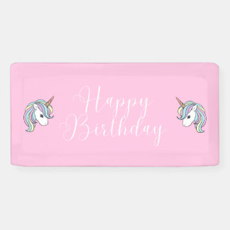 Bannière de fête d'anniversaire rose Unicorn