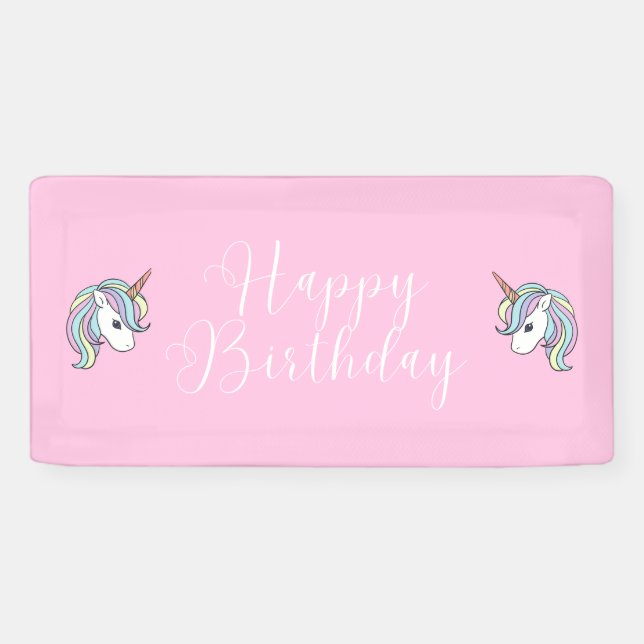 Bannière de fête d'anniversaire rose Unicorn (Horizontal)