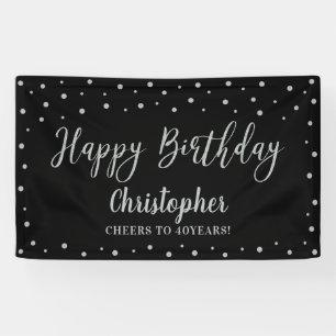 Bannière de fête d'anniversaire Silver & Black