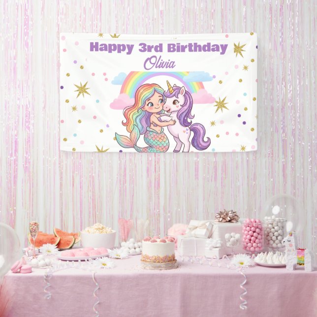 Bannière de fête d'anniversaire Sirène Licorne (Fête)