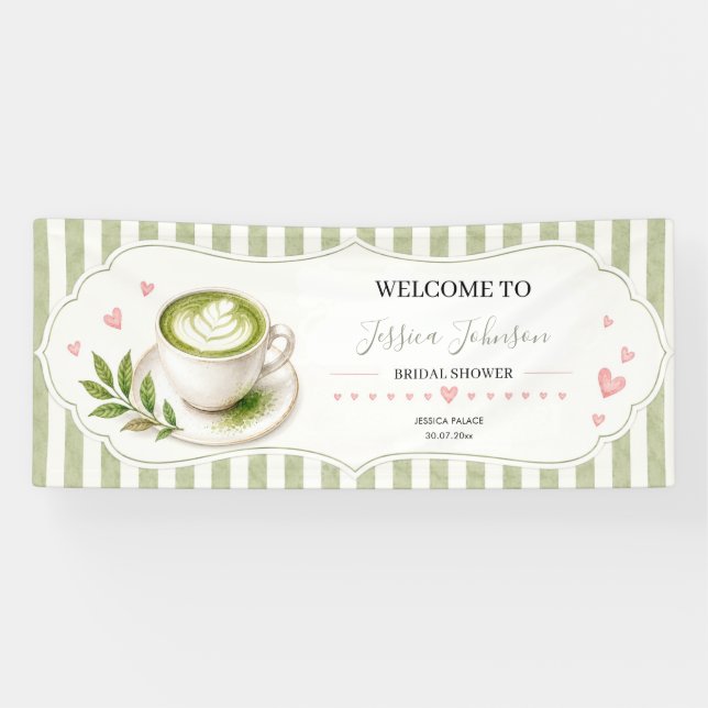 Bannière de fête de douche de mariée Matcha pour e (Horizontal)