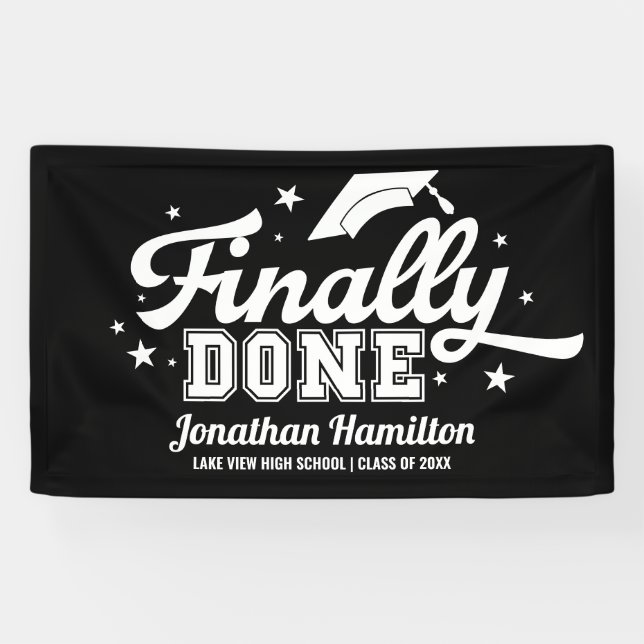 Bannière de fête de fin d'études noires Enfin term (Horizontal)
