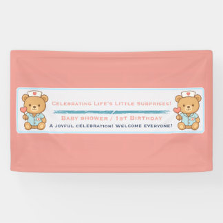 Bannière de fête de l'ours en peluche infirmière