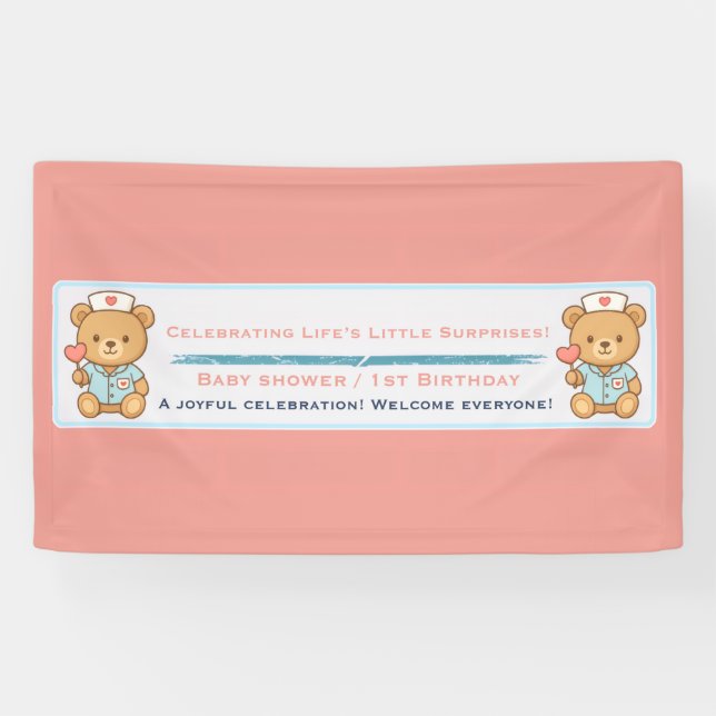 Bannière de fête de l'ours en peluche infirmière (Horizontal)