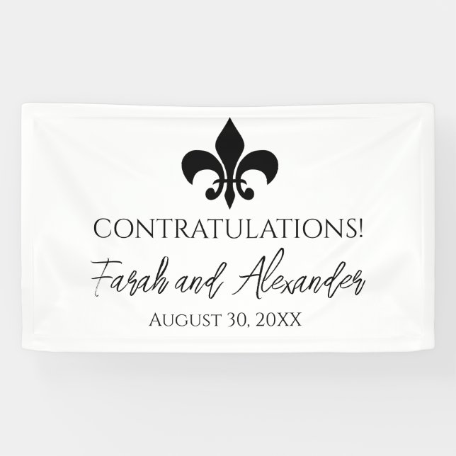 Bannière de fête de mariage Fleur de Lis personnal (Horizontal)