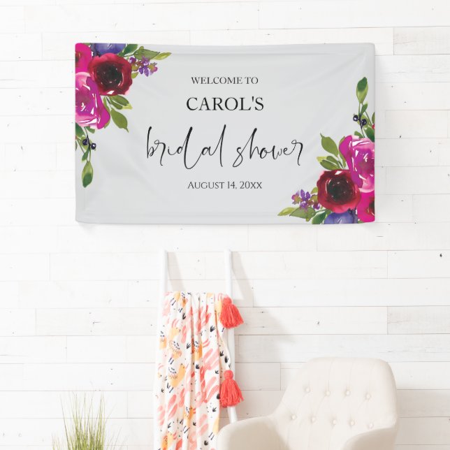 Bannière de Fête de Mariage Florale Aquarelle Gris (En situation)