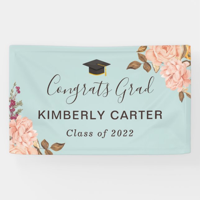 Bannière de fête de remise de diplômes florale ble (Horizontal)