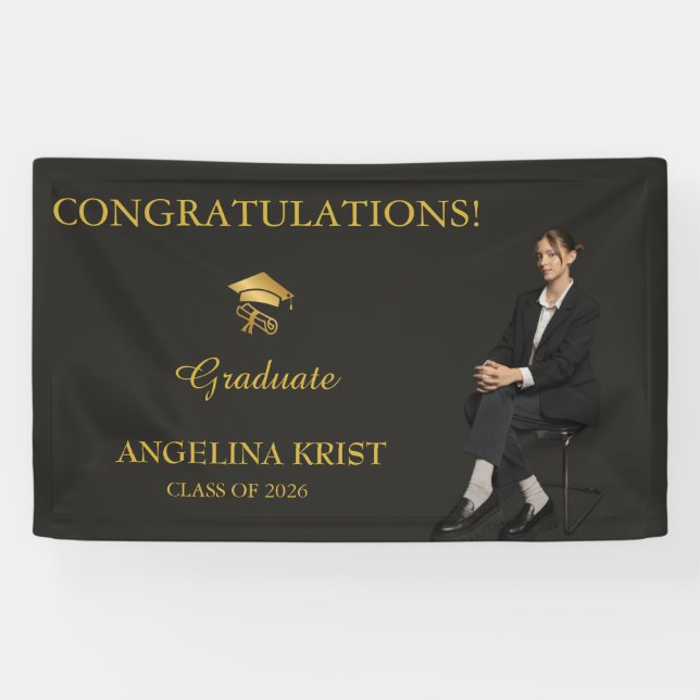 Bannière de fête de remise de diplômes Or Noir de  (Horizontal)