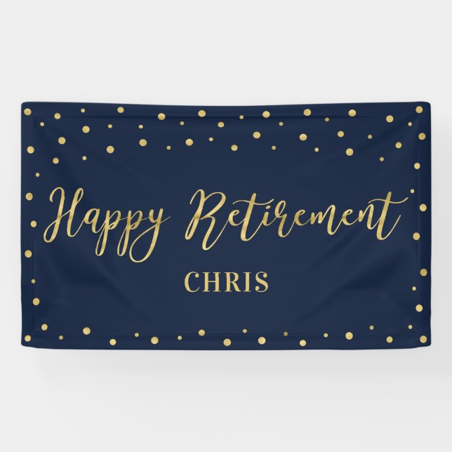 Bannière de fête de retraite dorée et marine | Joy (Horizontal)