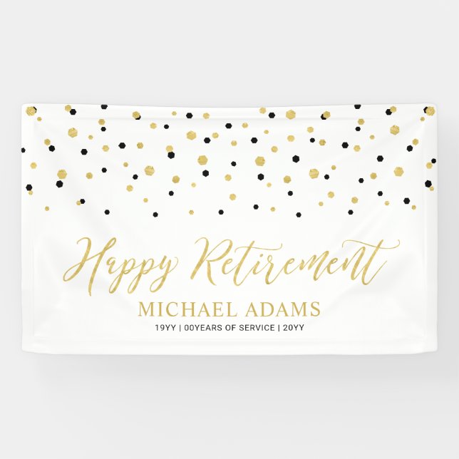 Bannière de fête de retraite en confettis dorés et (Horizontal)