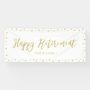 Bannière de fête de retraite heureuse or et blanc