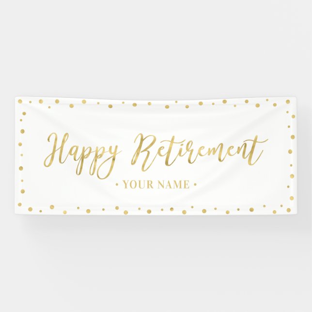 Bannière de fête de retraite heureuse or et blanc (Horizontal)
