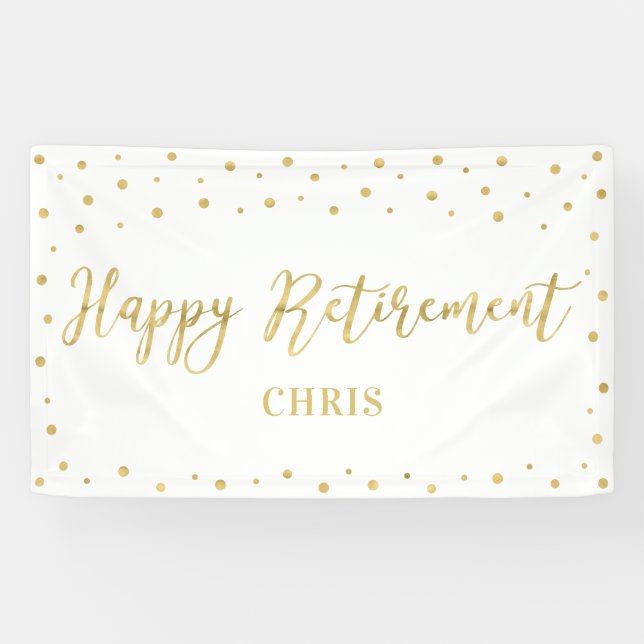 Bannière de fête de retraite joyeuse Or & Blanc (Horizontal)