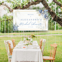 Bannière de Fête des mariées florale bleu Dusty