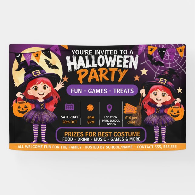 Bannière de fête d'Halloween pour enfants | Mignon (Horizontal)