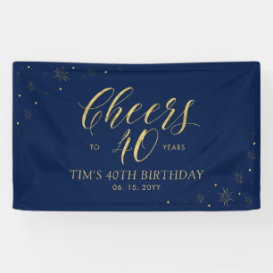 Bannière de fête moderne Or et Navy pour 40e anniv