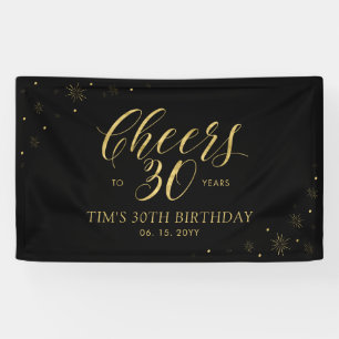 Bannière de fête moderne Or & Noir pour les 30 ans