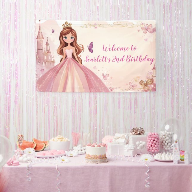 Bannière de fête personnalisée pour princesse rose (Fête)