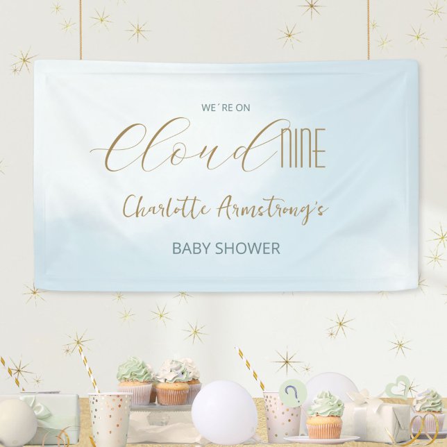 Bannière de fête prénatale Bleu Céleste Cloud 9 (Cloud 9 Celestial Blue Baby Shower Banner ©Susanne Sachers - Sunny Mind 🌞)
