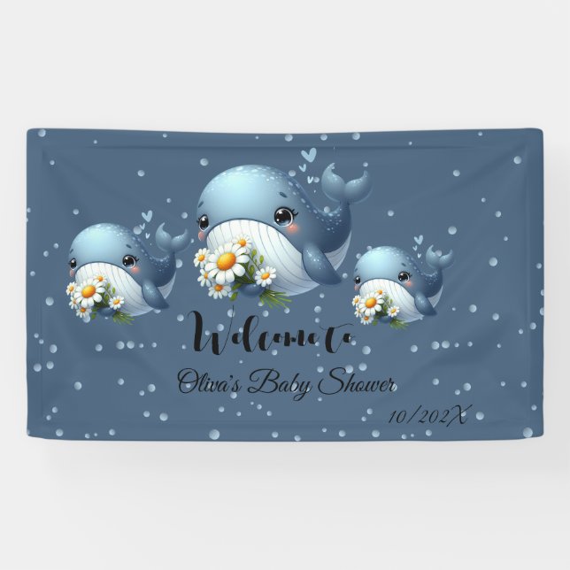 Bannière de fête prénatale pour bébé baleine migno (Horizontal)