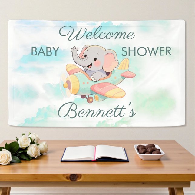 Bannière de fête prénatale pour bébé éléphant avio (Créateur téléchargé)