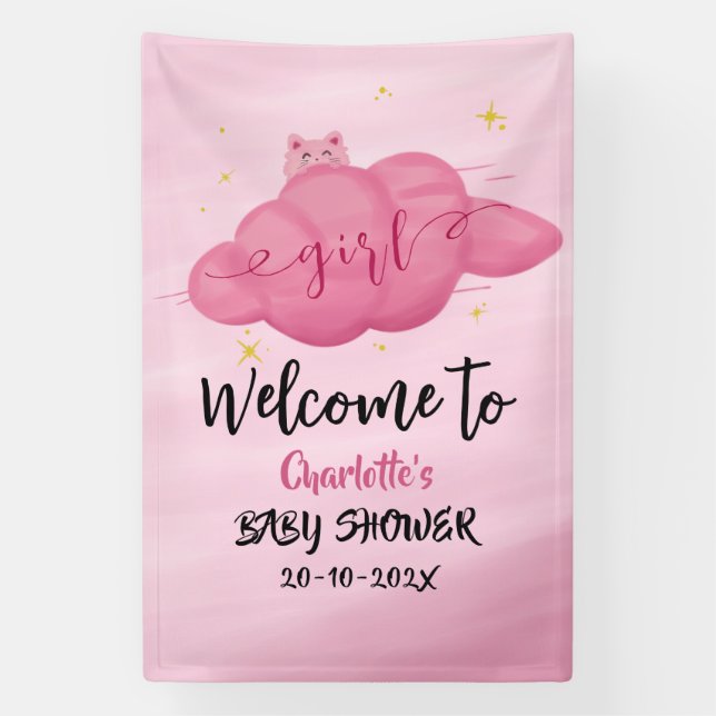 Bannière de fête prénatale pour bébé fille avec nu (Verticale)