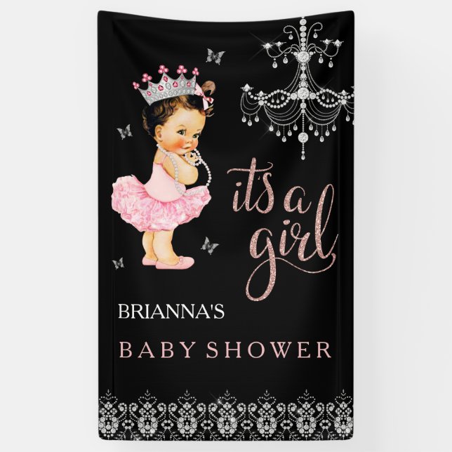 Bannière de fête prénatale pour bébé fille Princes (Vertical)